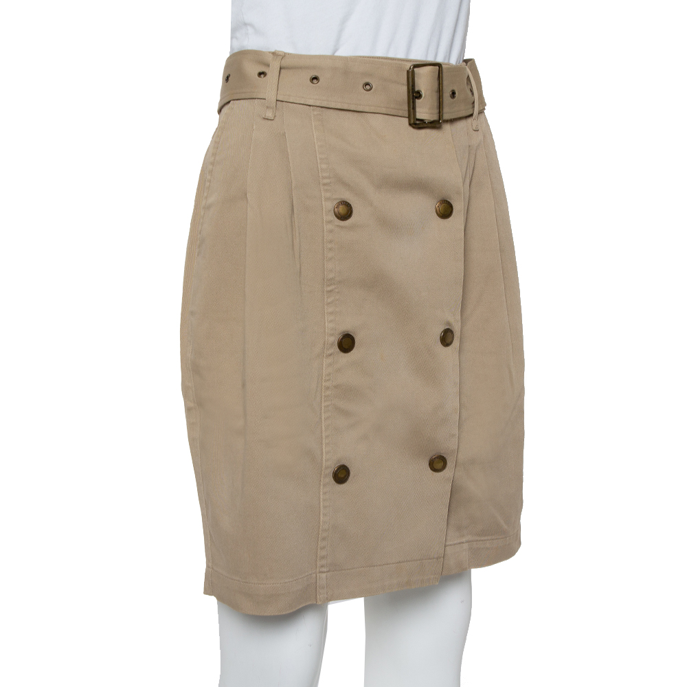 

Burberry Brit Khaki Brown Stretch Cotton Twill Belted Skirt