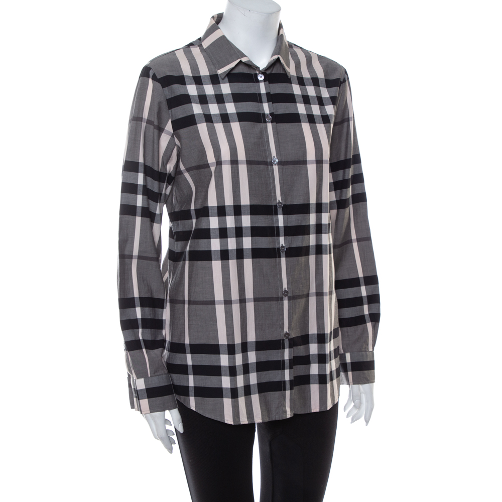 

Burberry Monochrome Cotton House Checkered Button Front Shirt, Grey