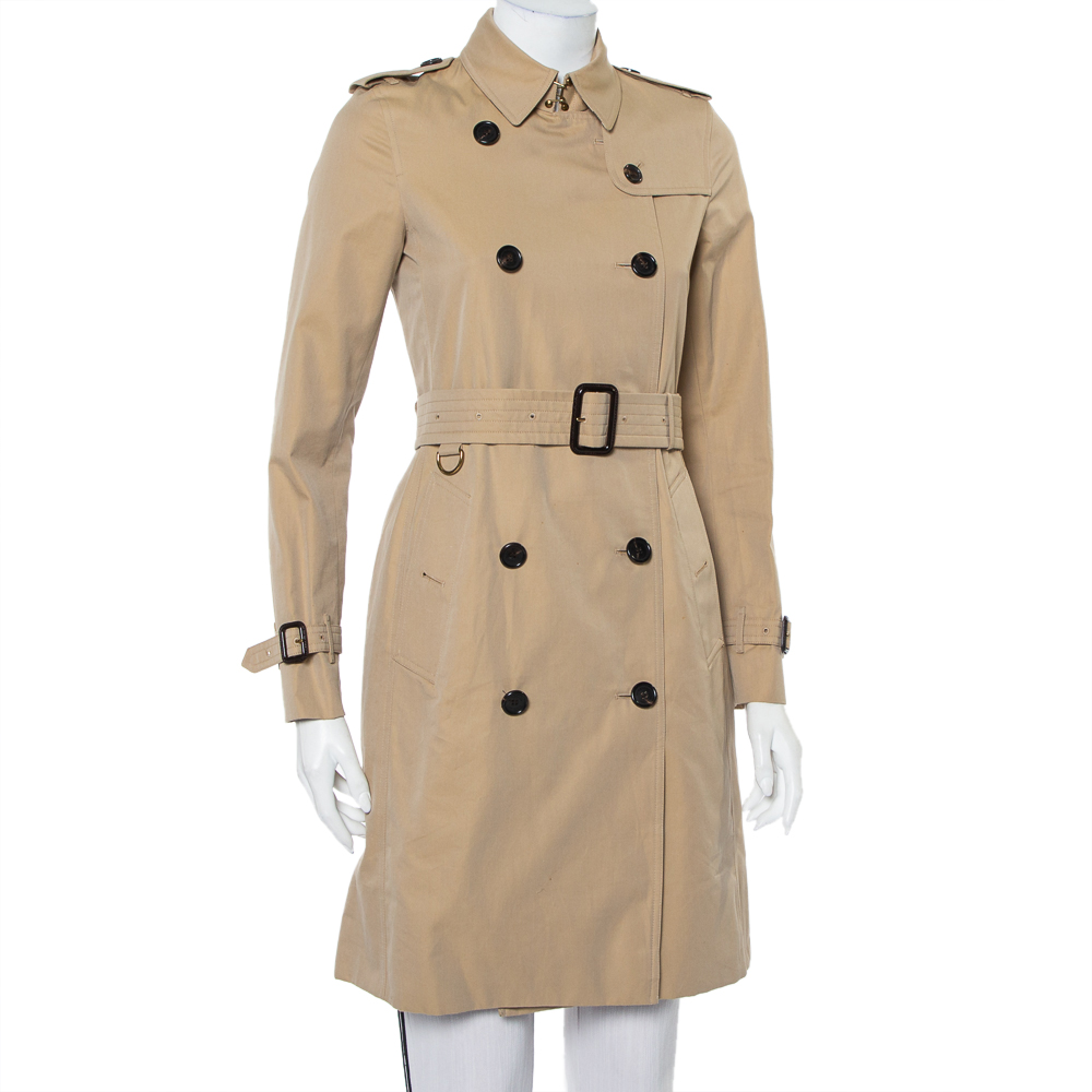 

Burberry Beige Cotton Belted The Kensington Trench Coat