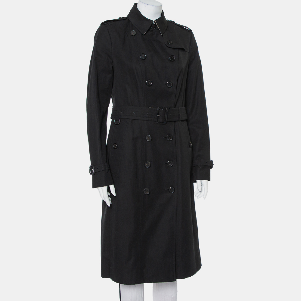 

Burberry Black Cotton Double Breasted Belted The Sandringham Extra Long Trench Coat