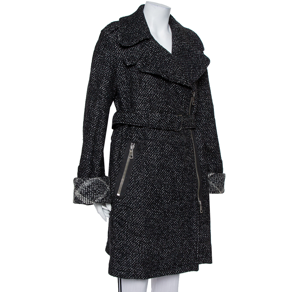 

Burberry Brit Black Tweed Zip Front Double Breasted Coat