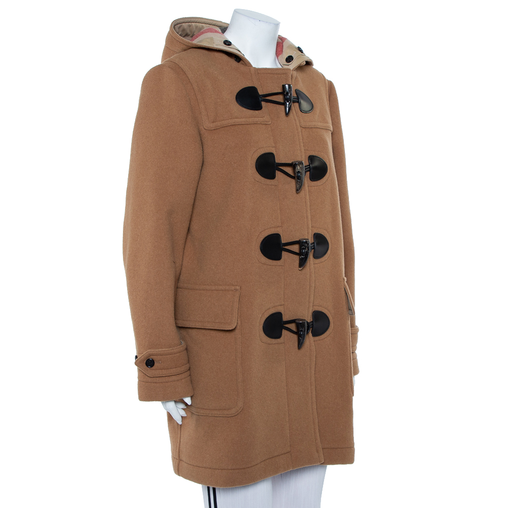 

Burberry Camel Beige Wool Mersey Hooded Duffle Coat