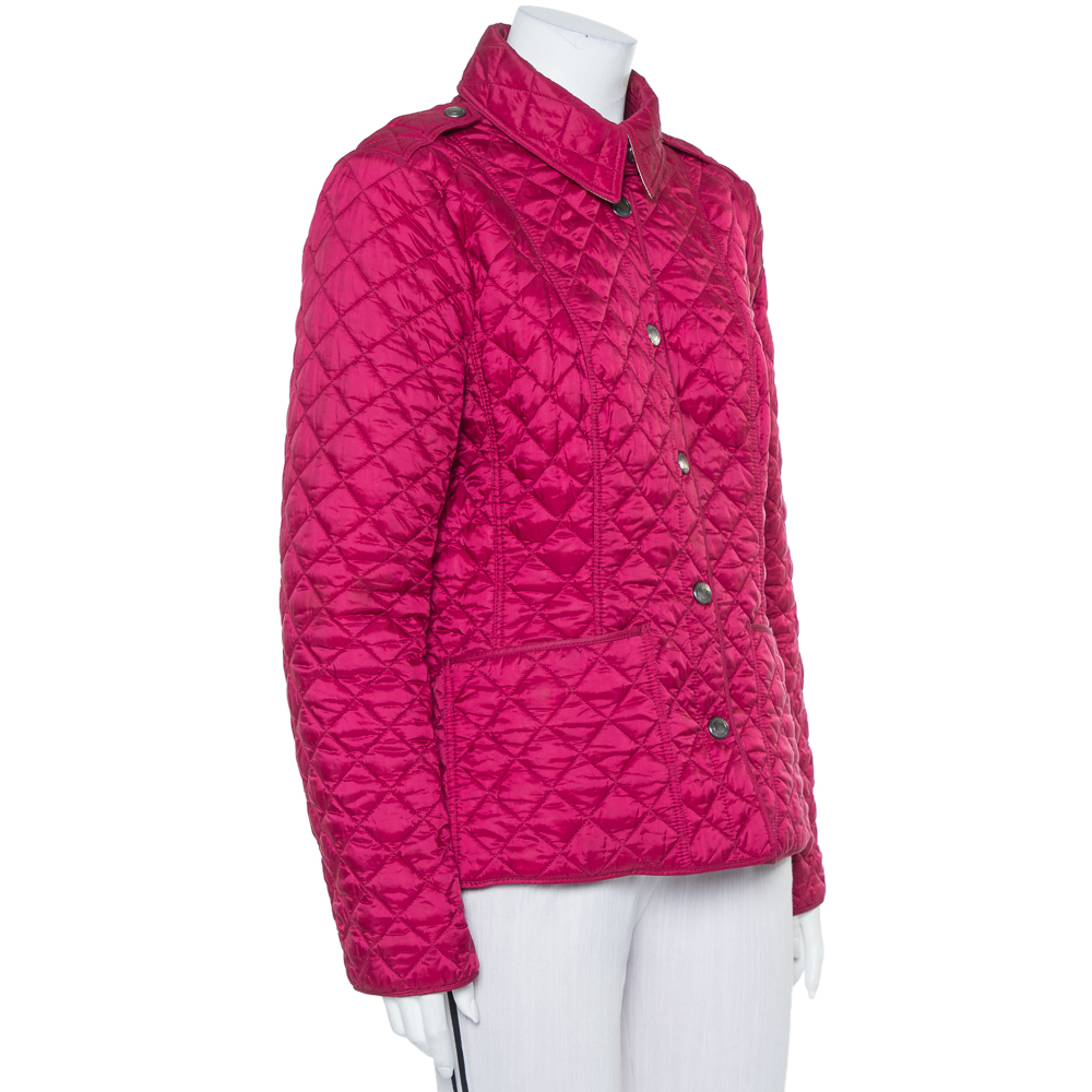 

Burberry Brit Magenta Synthetic Quilted Button Front Jacket, Pink