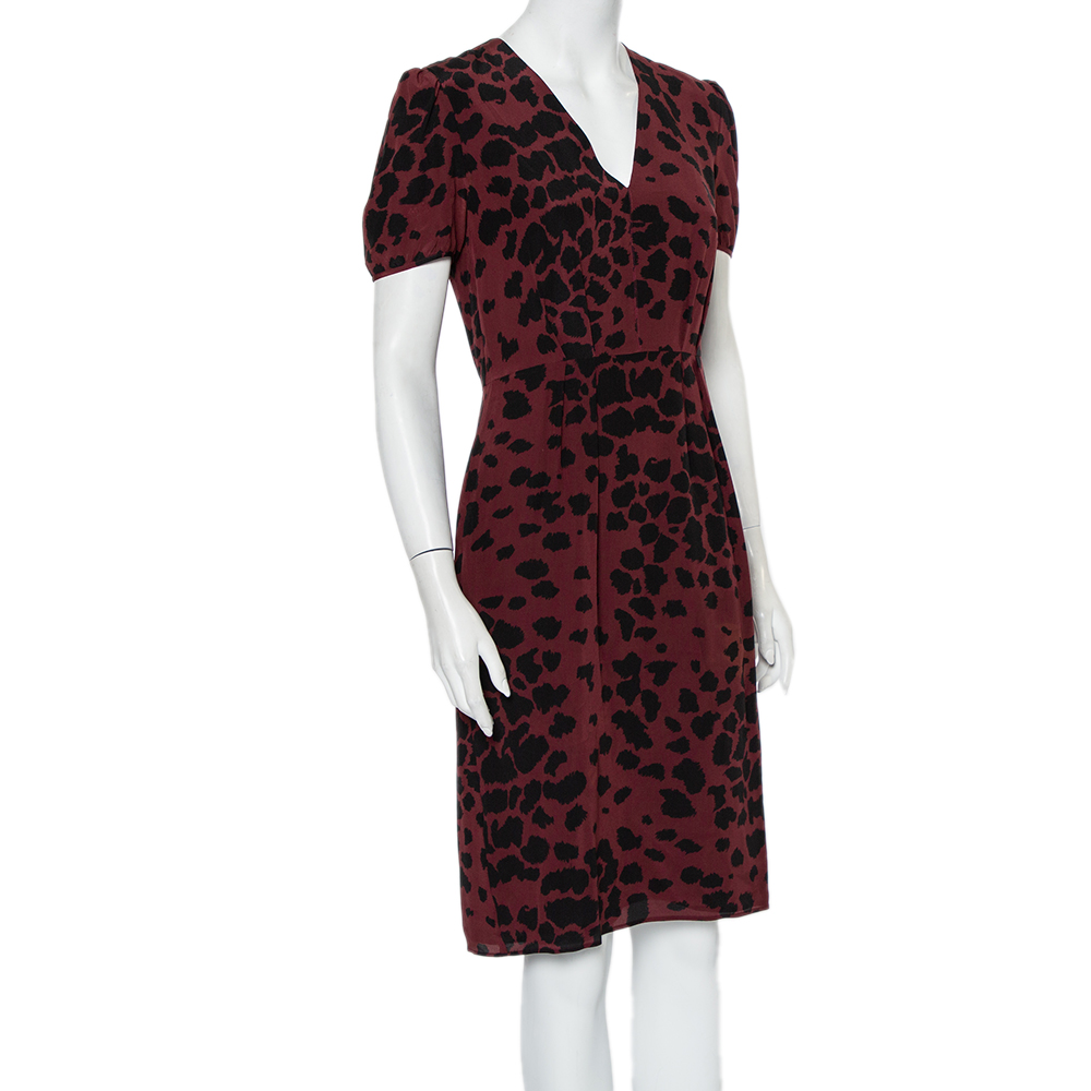 

Burberry Burgundy Animal Printed Silk Sheath Dress M