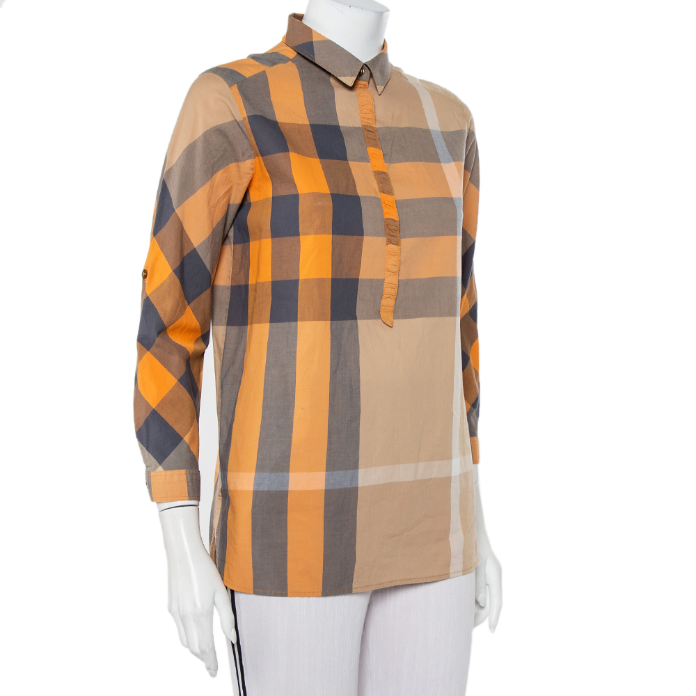 

Burberry Brit Orange Nova Check Cotton Half Buttoned Shirt