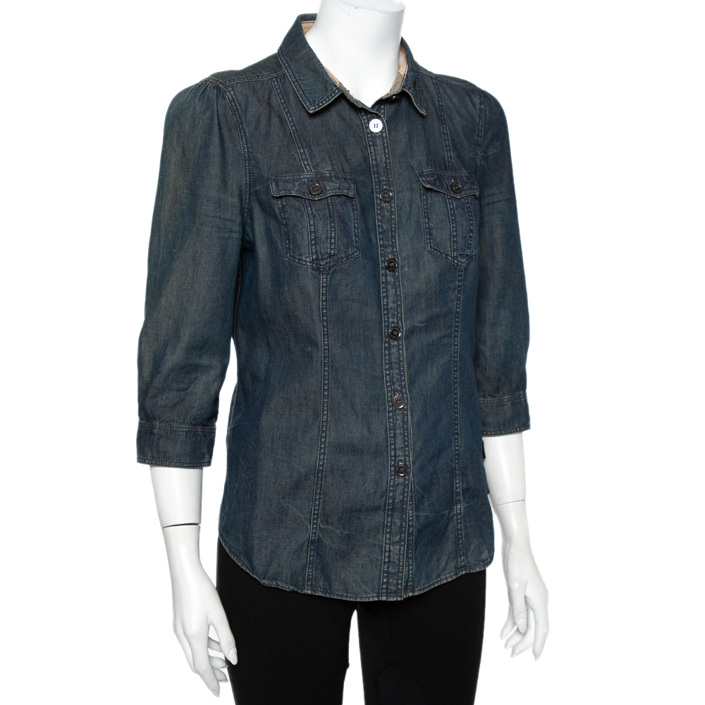 

Burberry Brit Navy Blue Lightweight Denim Button Front Shirt