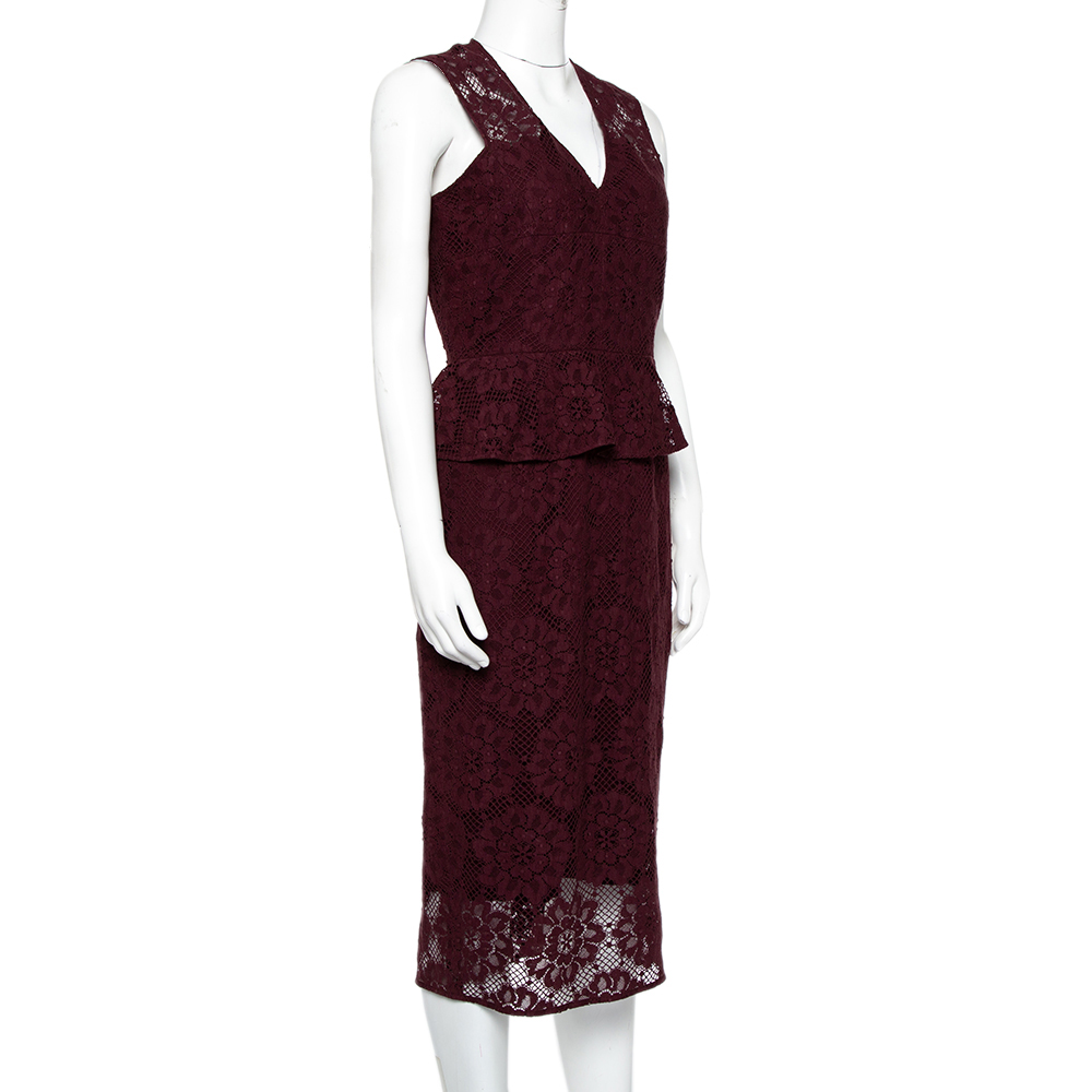 

Burberry Burgundy Lace Peplum Detail Sleeveless Dress