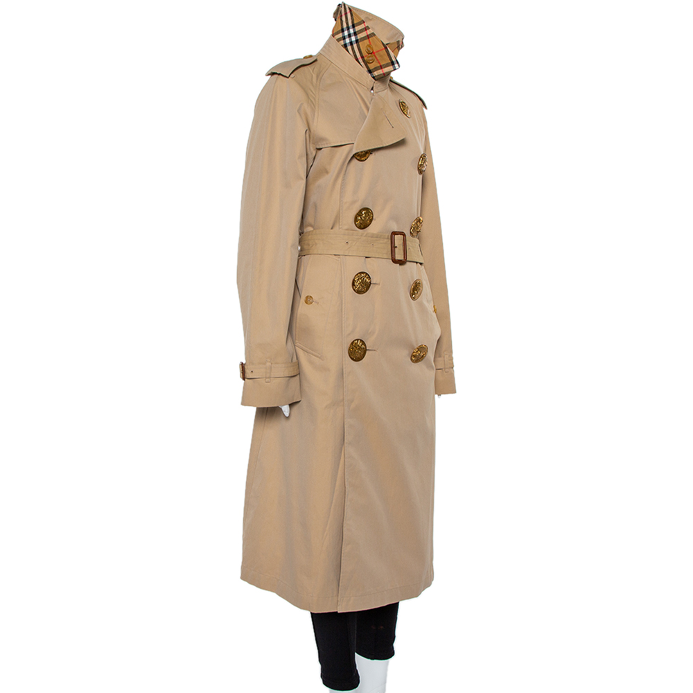 

Burberry Beige Cotton Bird Metal Button Detail Belted Trench Coat