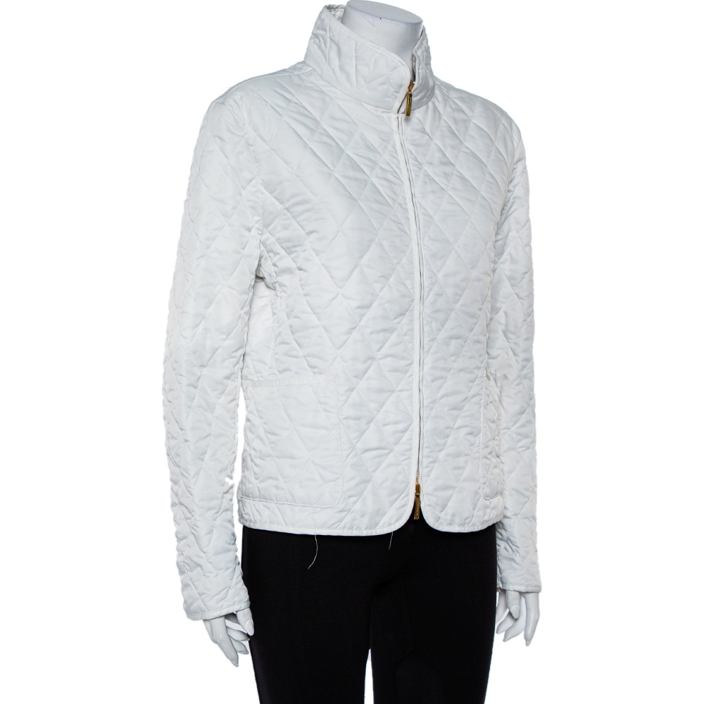 

Burberry White Synthetic Stand Collar Quilted Jacket