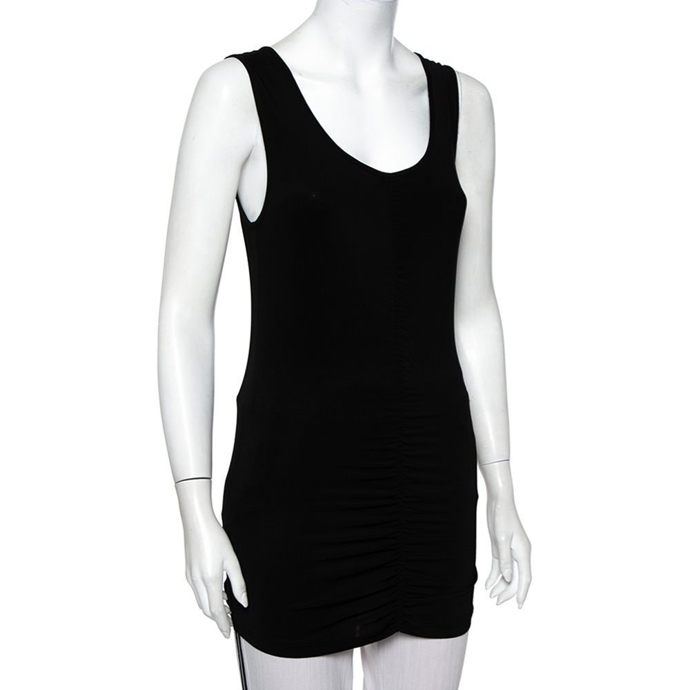 

Burberry Black Jersey Ruched Detail Sleeveless T-Shirt