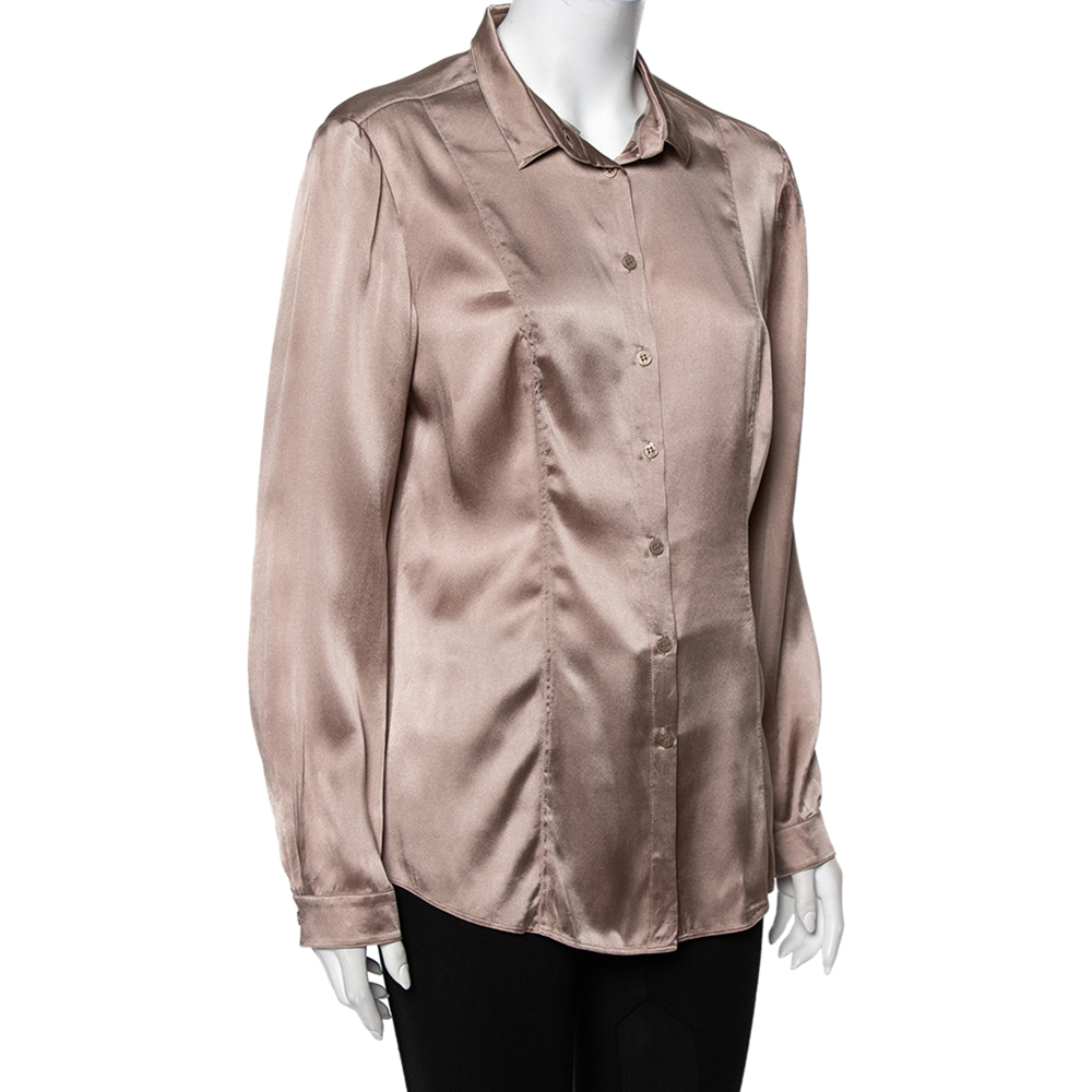 

Burberry Beige Silk Satin Paneled Button Front Shirt