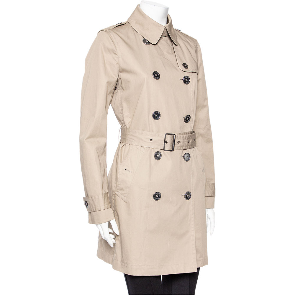 

Burberry Beige Cotton Canvas Double Breasted Belted Trench Coat