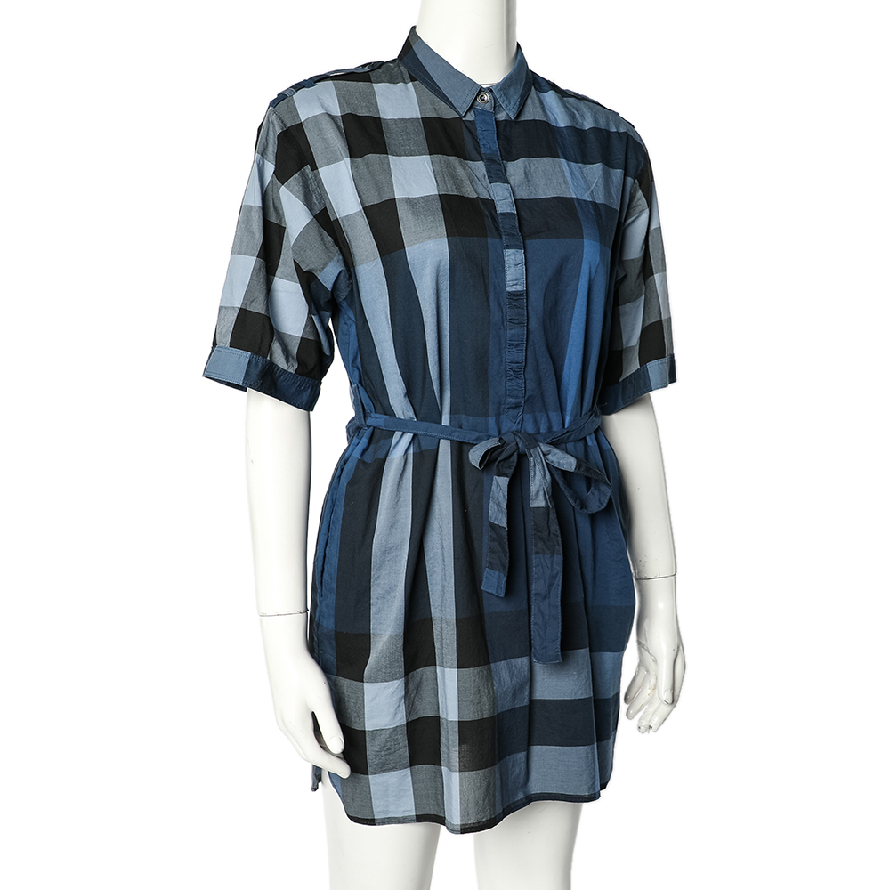 

Burberry Brit Blue Checkered Cotton Belted Mini Dress
