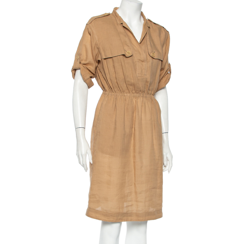

Burberry Brit Beige Ramie Elastic Waist Detail Dress