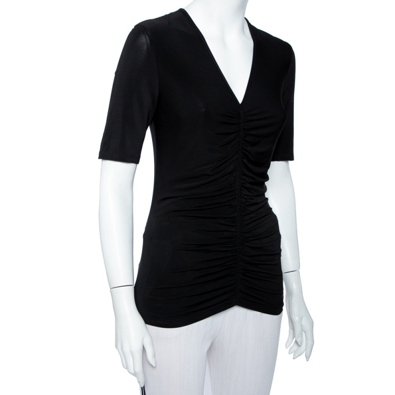 

Burberry Black Jersey Ruched V-Neck Top