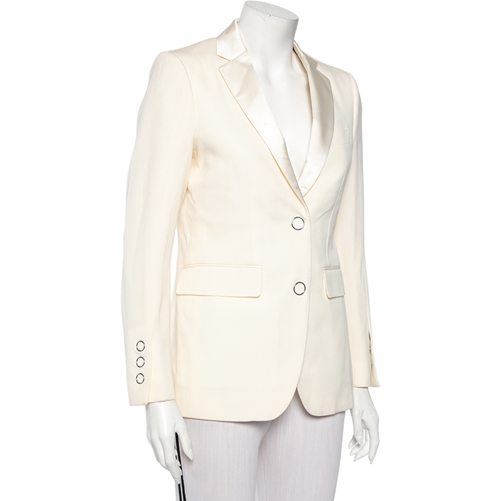 

Burberry Cream Wool Satin Trim Button Front Blazer