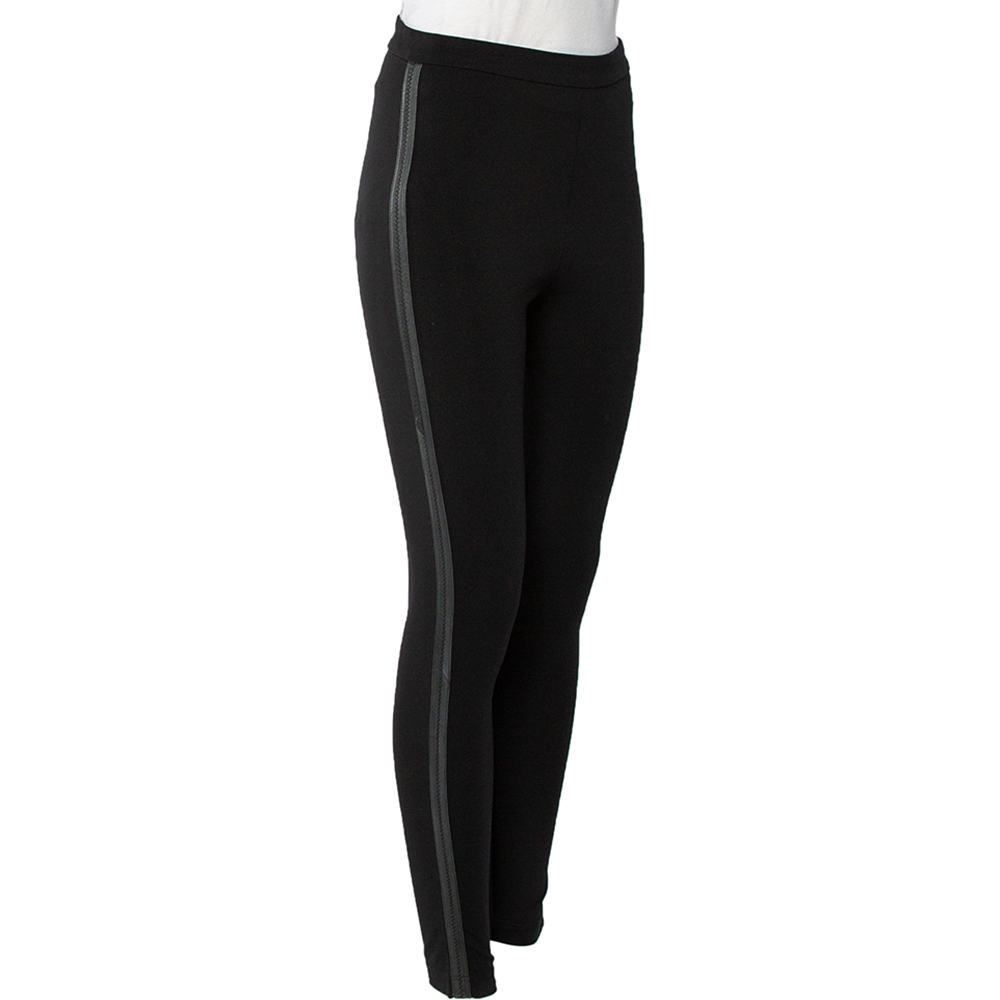 

Burberry Black Jersey & Leather Side Strip Leggings