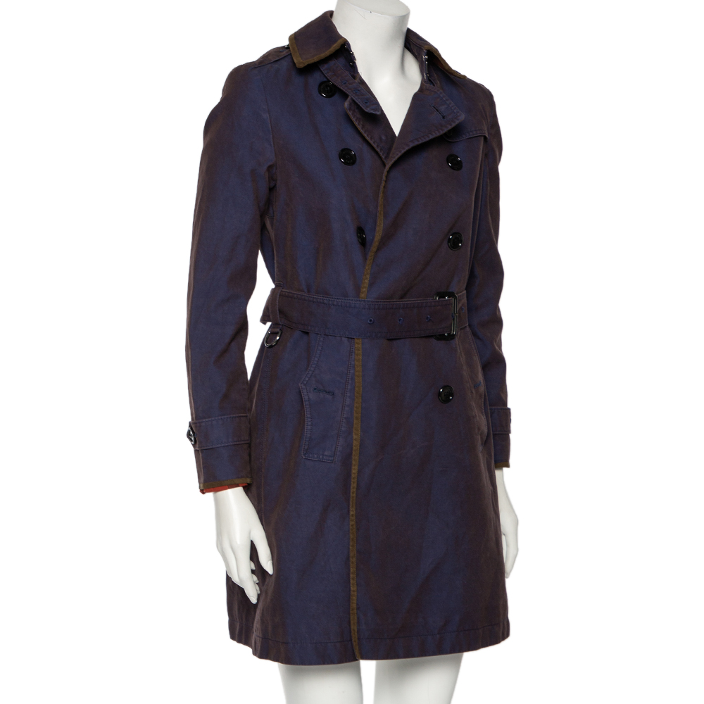 

Burberry Brit Purple Gabardine Belted Double Breasted Trench Coat