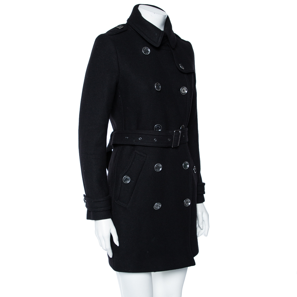 

Burberry Brit Black Wool Belted Double Breasted Trench Coat