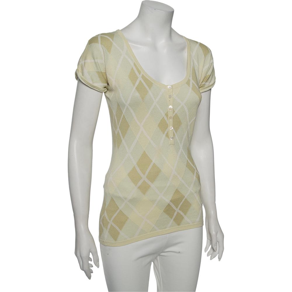 

Burberry Lime Green Patterned Silk Knit Top