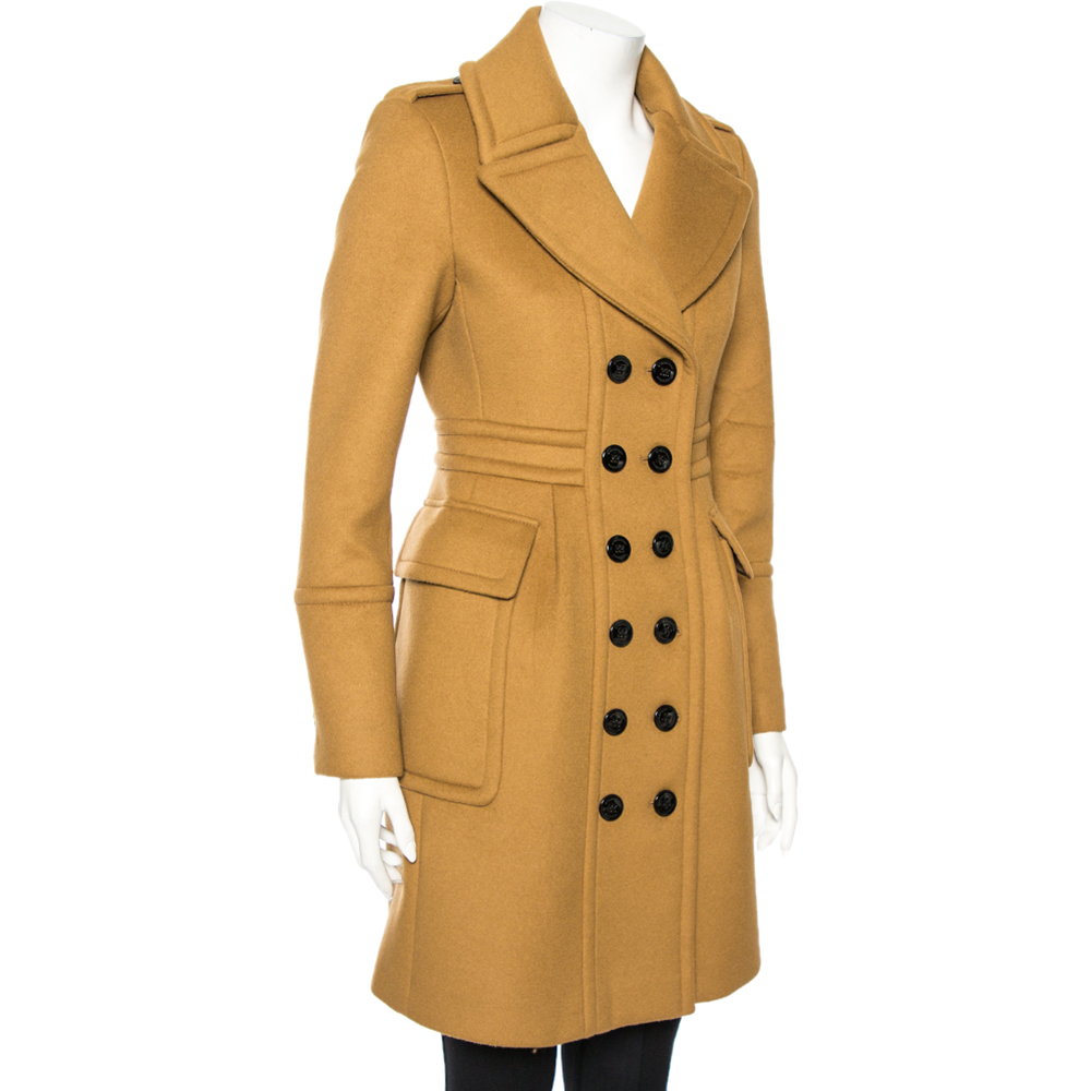 

Burberry Ochre Brown Cashmere Wool Mid Length Coat