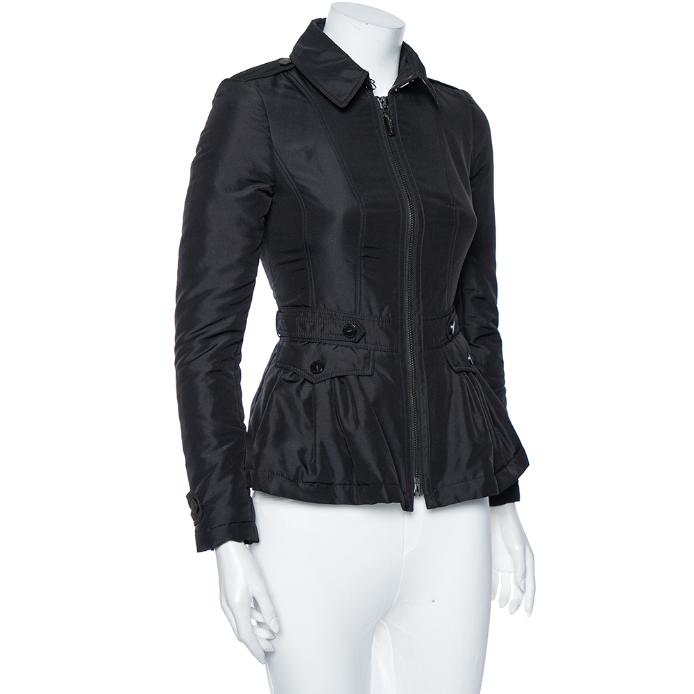 

Burberry Black Synthetic Cinched Waist Detail Zip Front Jacket