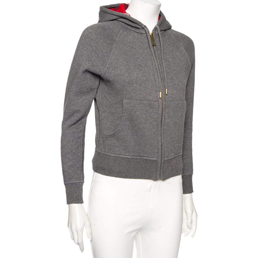

Burberry Grey Knit Zip-Front Detail Hooded Sweatshirt