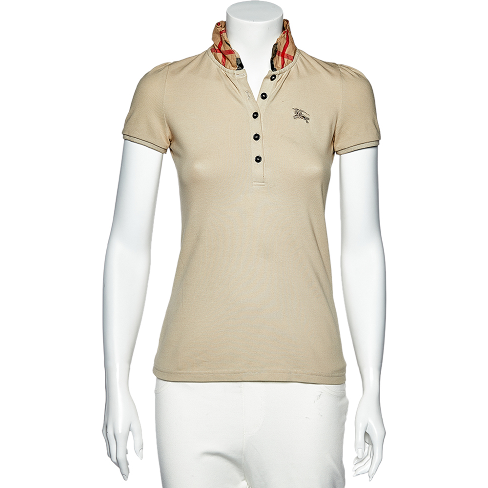 Pre-owned Burberry Cotton Knit Nova Check Detail Polo T-shirt Xs | ModeSens