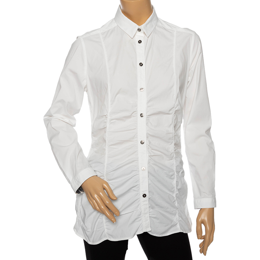 

Burberry White Cotton Ruched Waist Button Front Shirt