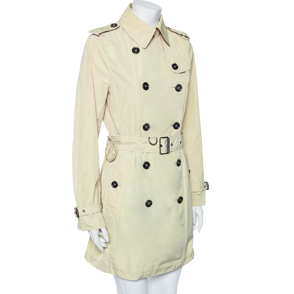 

Burberry Light Beige Synthetic Double Breasted Belted Trench Coat