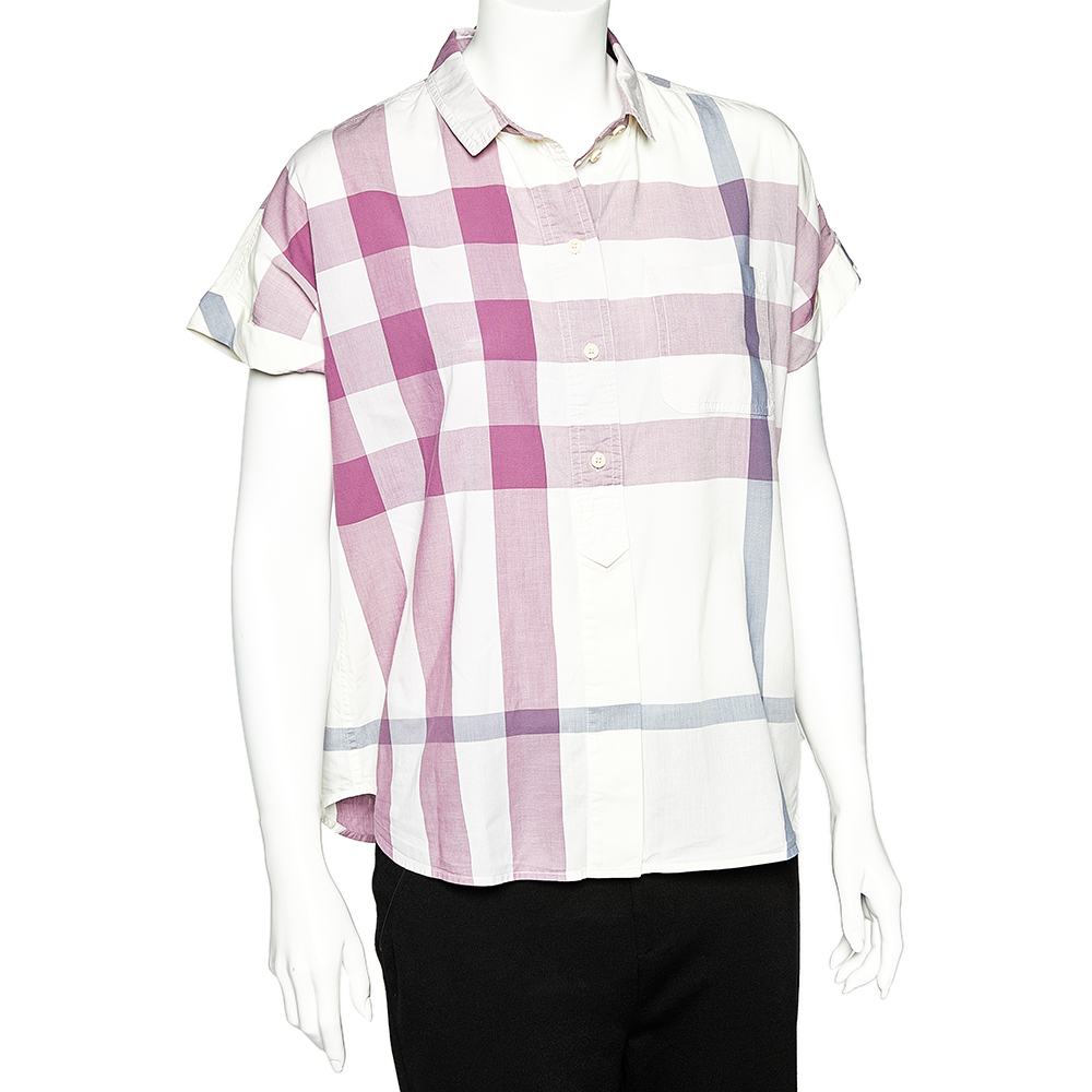 

Burberry Brit Pink Exploded Check Cotton Button Front Shirt, Cream