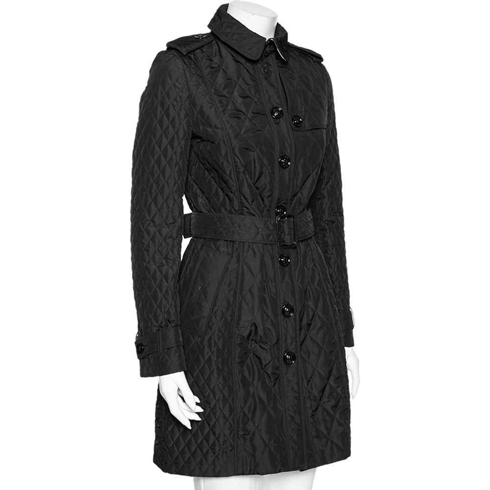 

Burberry Black Synthetic Quilted Long Belted Coat