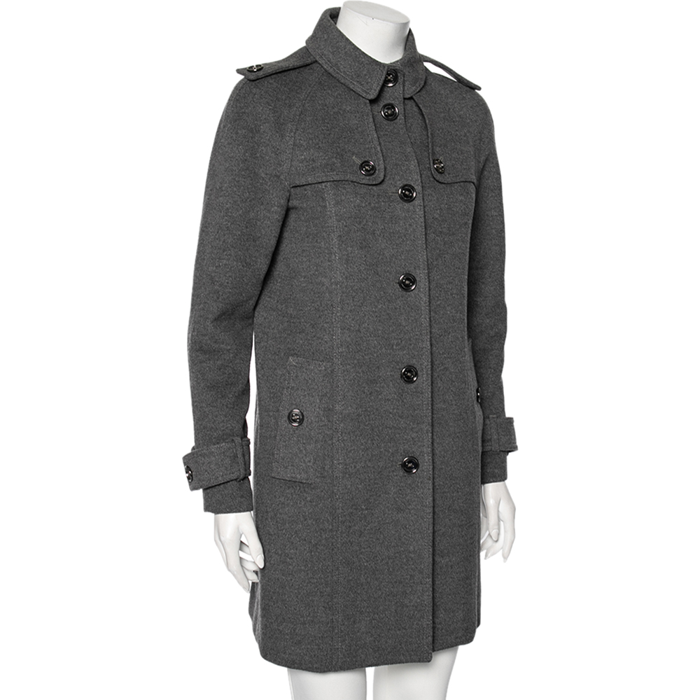 

Burberry Grey Wool Epaulette Detail Buttoned Coat