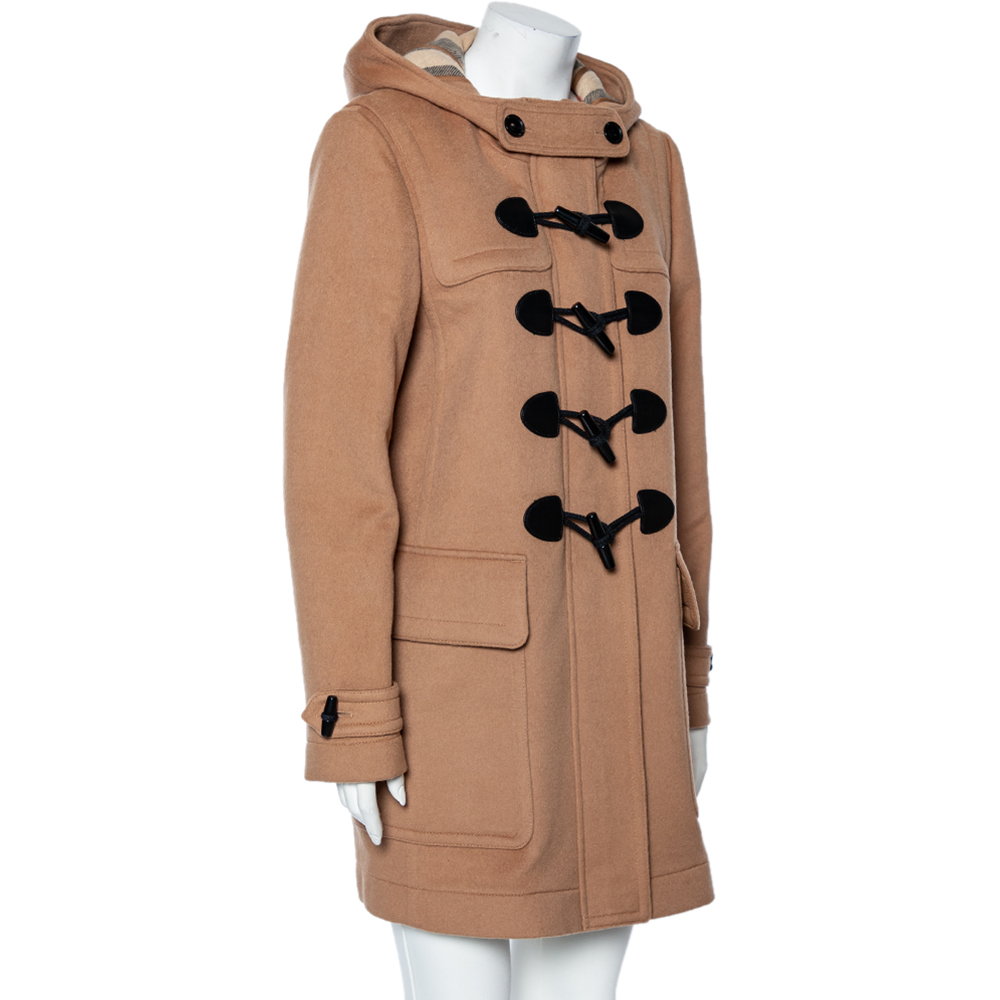 

Burberry Camel Beige Wool Mersey Hooded Duffle Coat