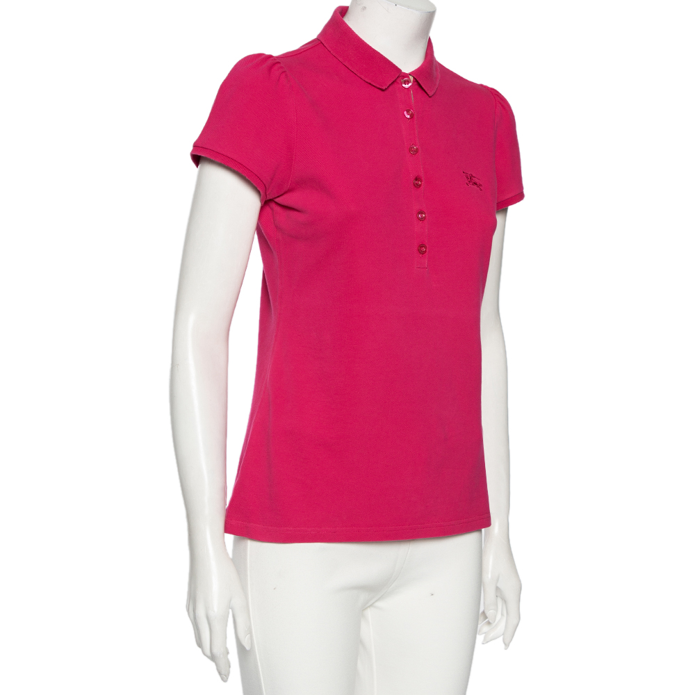 

Burberry Brit Pink Cotton Pique Nova Check Trim Detailed Polo T-Shirt