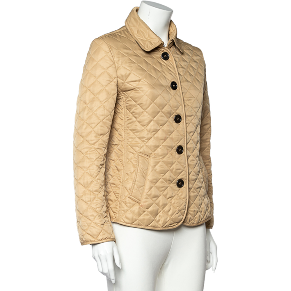 

Burberry Brit Cream Synthetic Quilted Button Front Jacket
