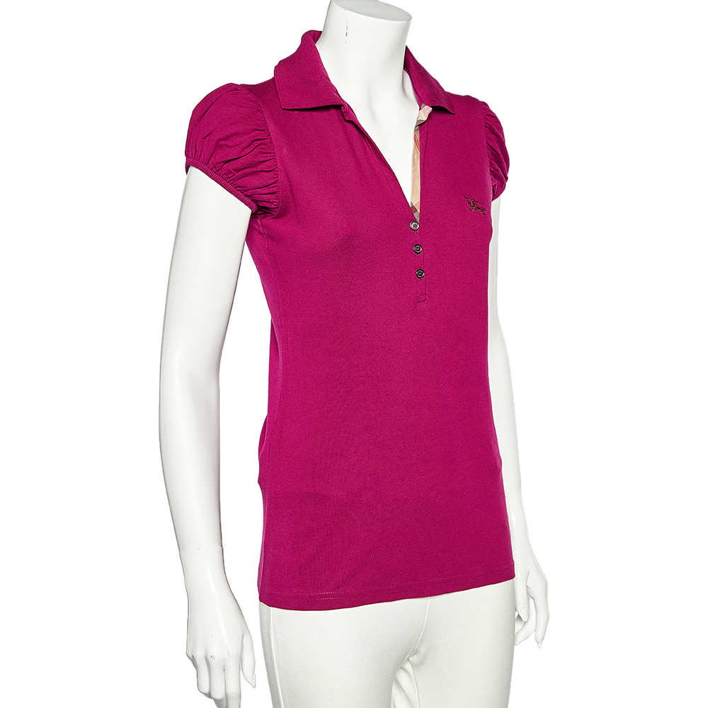 

Burberry Brit Magenta Cotton Pique Puff Sleeve Polo T-Shirt, Pink