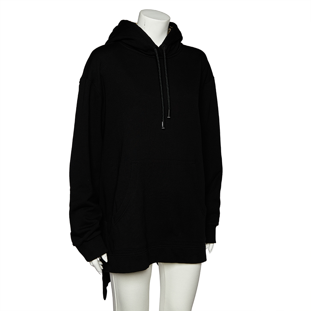 

Burberry Black Cotton Knit Oversized High Low Hem Hoodie