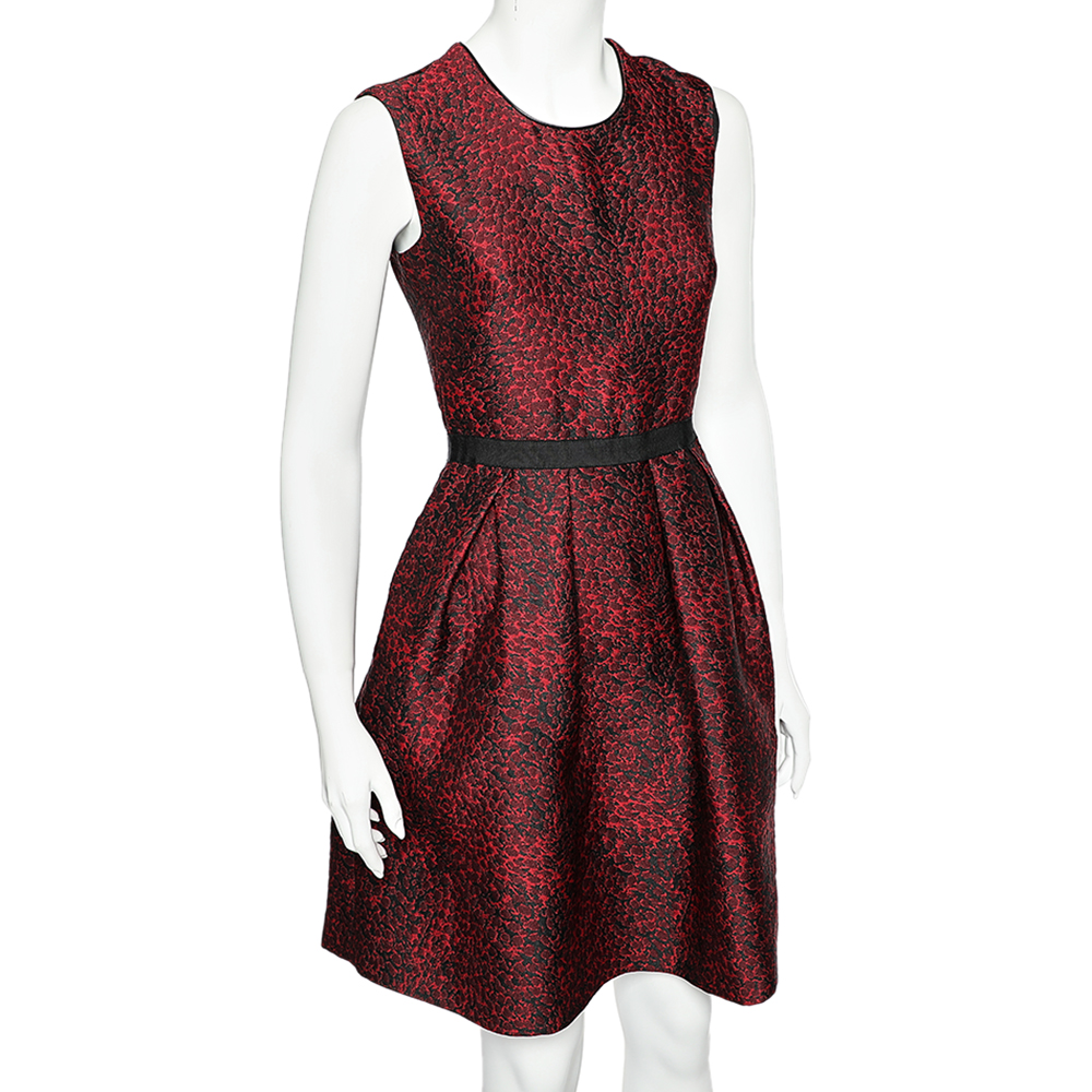 

Burberry Burgundy Fruby Pattern Jacquard Sleeveless Mini Dress