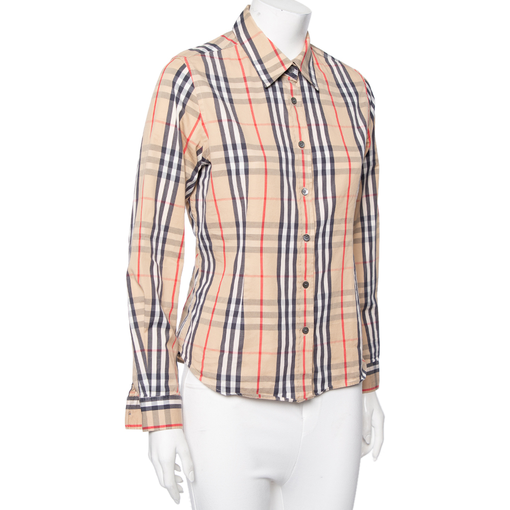 

Burberry Beige Checkered Cotton Button Front Shirt