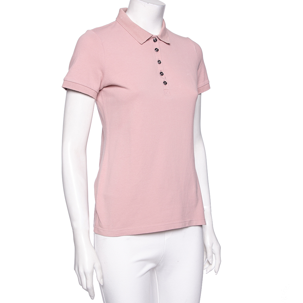 

Burberry Pink Cotton Pique Novacheck Trimmed Polo T-Shirt