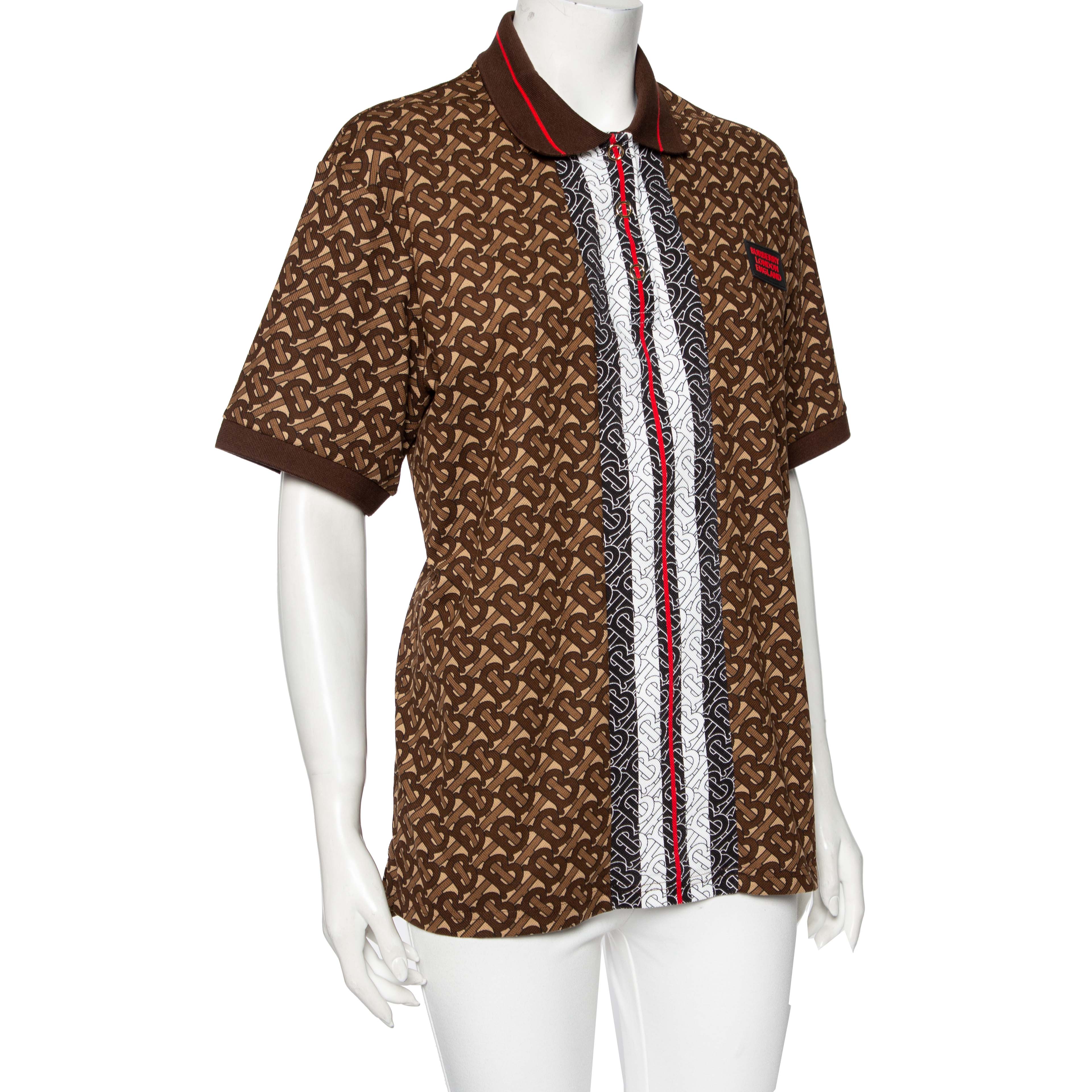 

Burberry Brown Monogram Cotton Pique Copland Oversized Polo T-Shirt