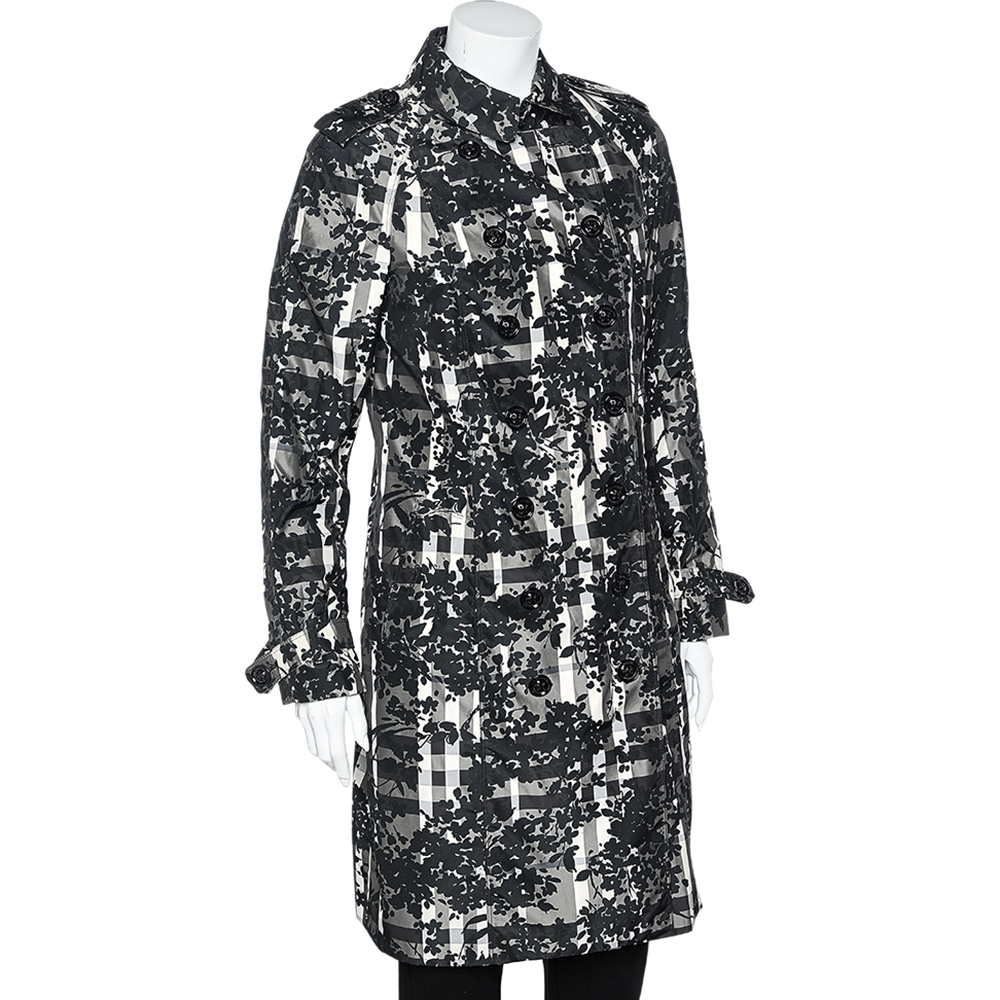 

Burberry Grey Floral And Check Print Taffeta Fabric Coat