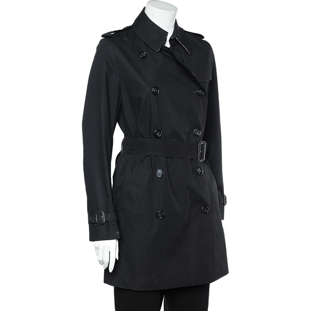 

Burberry Black Gabardine Belted Double Breasted Trench Coat