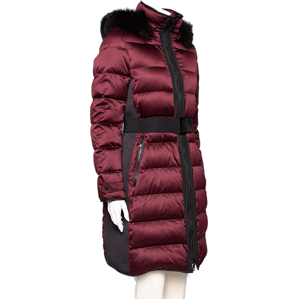 

Burberry Burgundy Quilted Synthetic & Fur Trimmed Hooded Down Coat