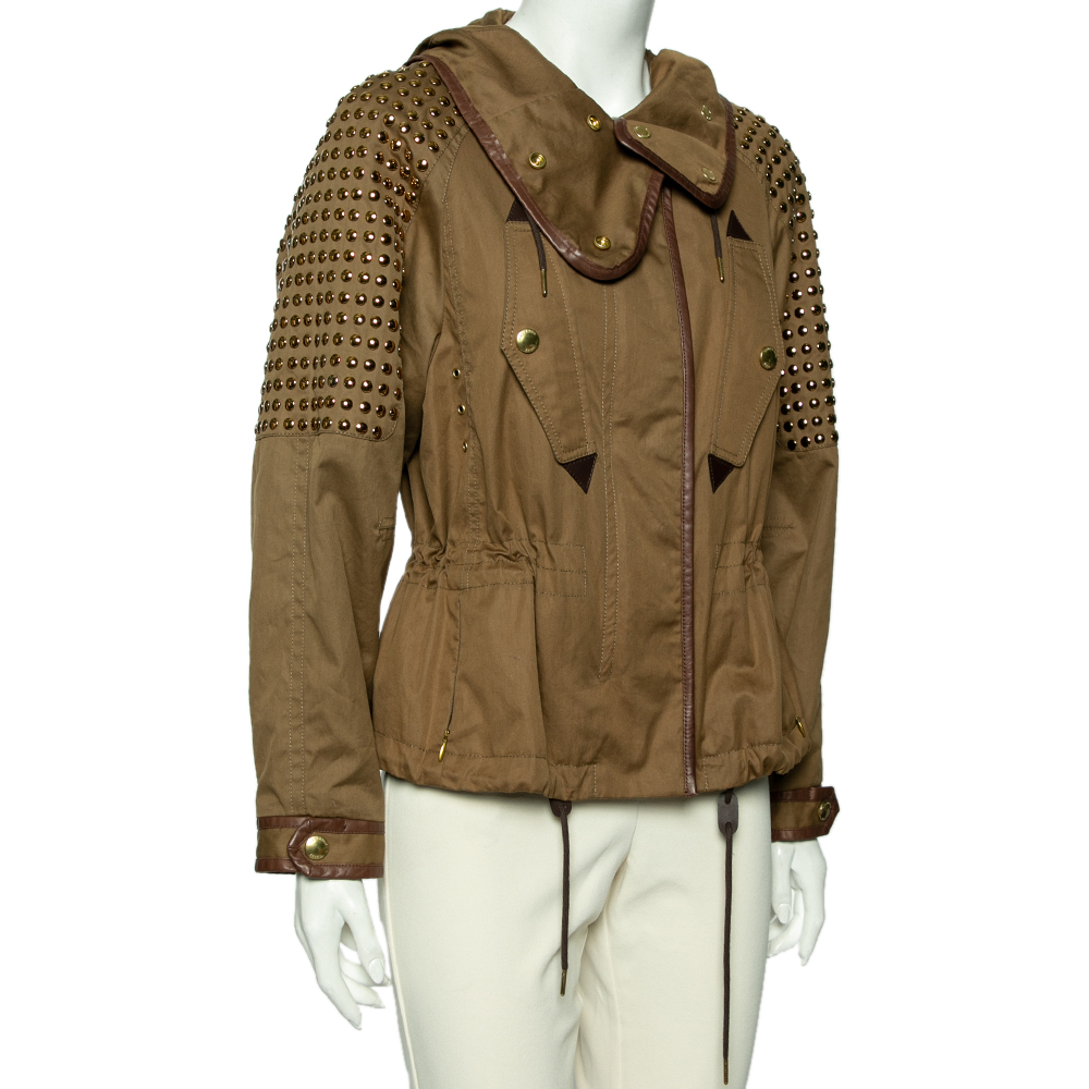 

Burberry Khaki Brown Cotton & Stud Embellished Hooded Jacket M