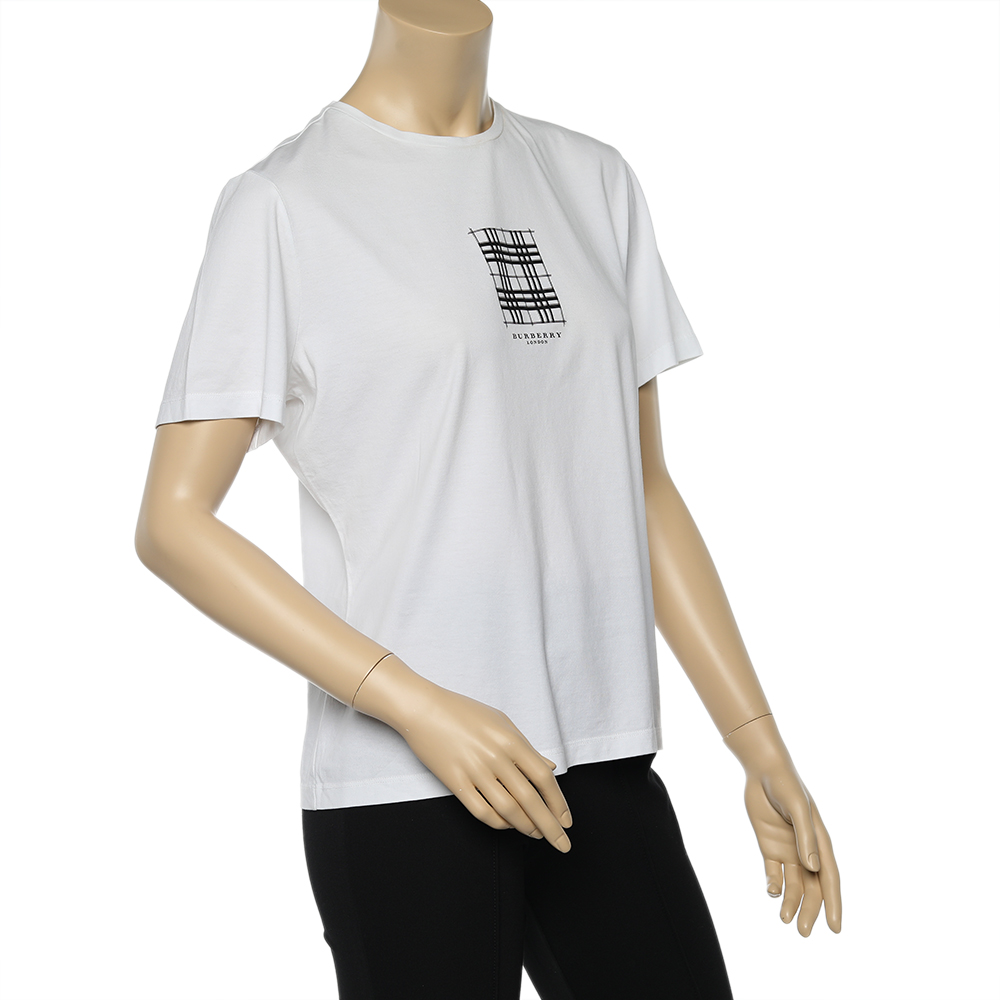 

Burberry White Check Printed Cotton Round Neck T-Shirt