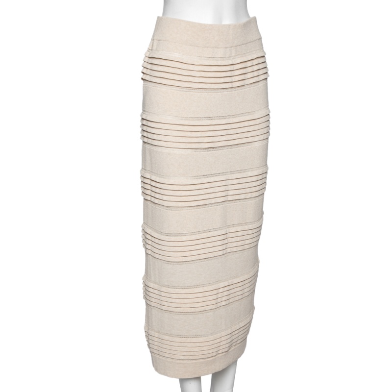 

Burberry Light Beige Patterned Knit Midi Skirt