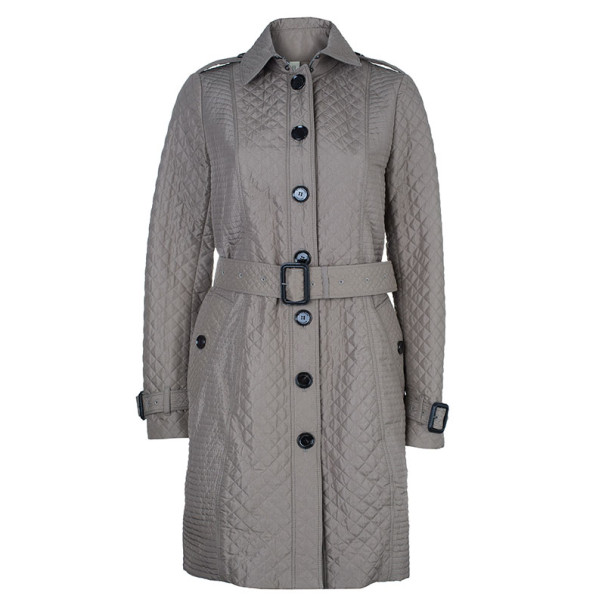 Burberry Taupe Quilted Trench Coat S