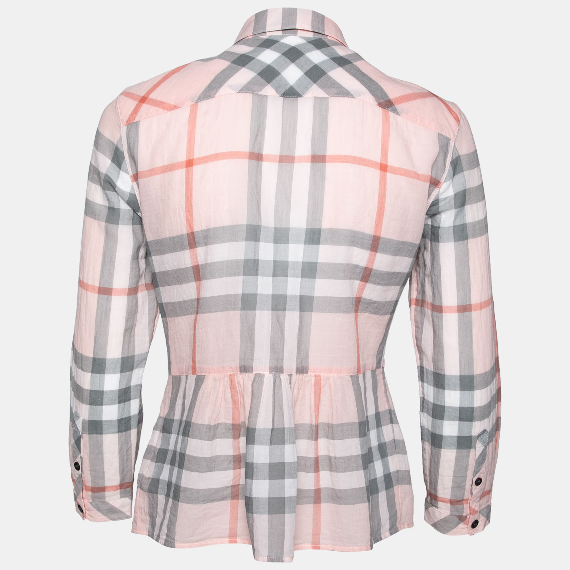 

Burberry Brit Pink Check Cotton Plaid Peplum Blouse